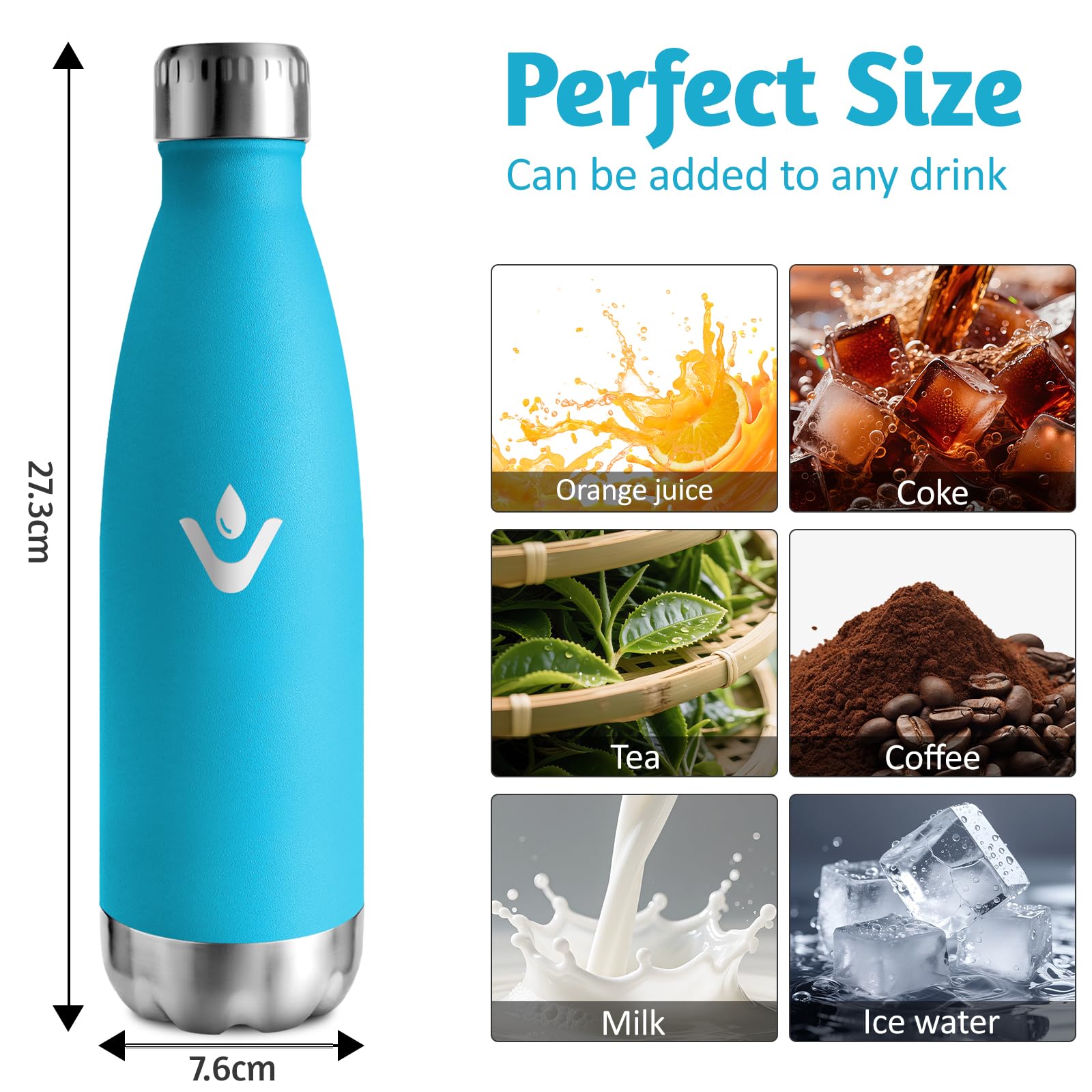 HoneyHolly Borraccia Termica Bambini, 500ML Acciaio Inossidabile 18/8, Borraccia Termiche, Senza BPA, Bottiglia Termica A Prova di Perdite, Termos per Scuola, Campeggio, Sport, Borracce