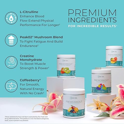 Miniatura 4 de One Sol Pre-entrenamiento para mujeres, mayor concentración y concentración, sin nerviosismo ni choque, ingredientes naturales, 100% vegano, sin