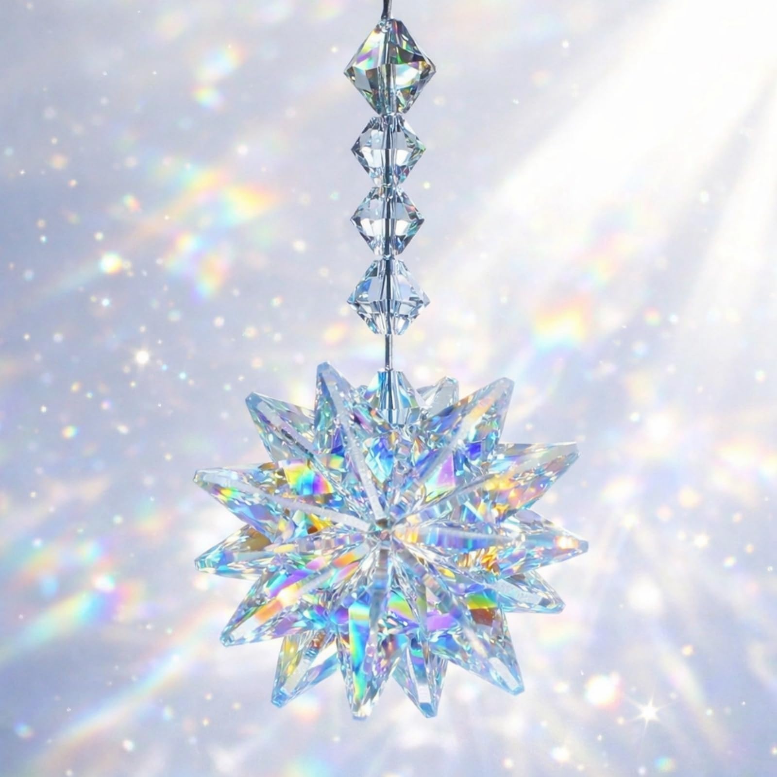 Suncatcher Hanging, Window Decoration Items Hanging, Rainbow Projection Window Decoration, Bohemian Style Light Display for Home Decor, Colorful Crystal Sun Catcher with Snowflake Design-picture-22