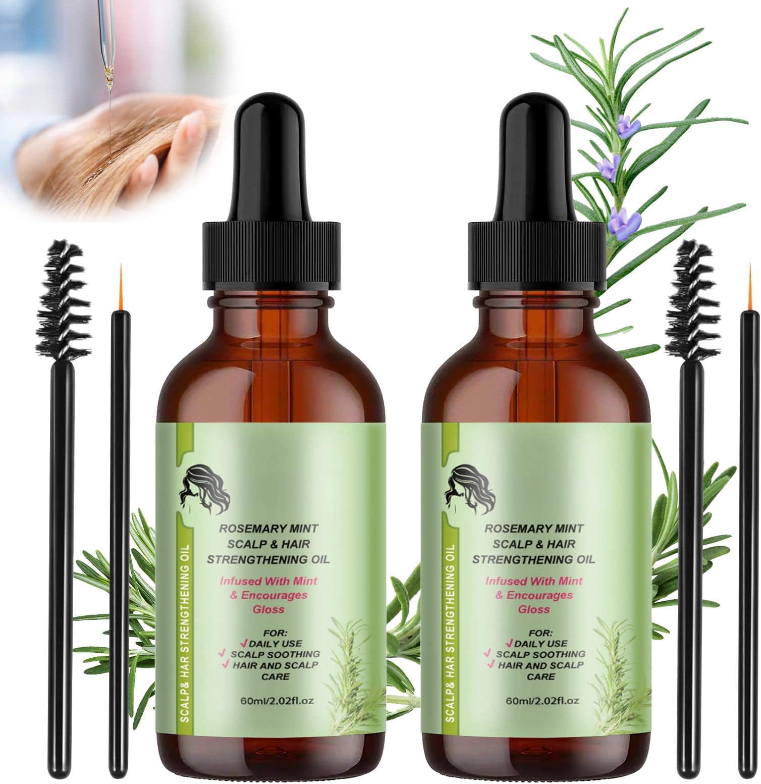 Xumann2pc Organic Rosemary Essential Oil for Hair Growth, Rose Rosmarin Oil Hair Growth, Rosemary Mint Scalp & Hair Strengthening Oil with Applicator