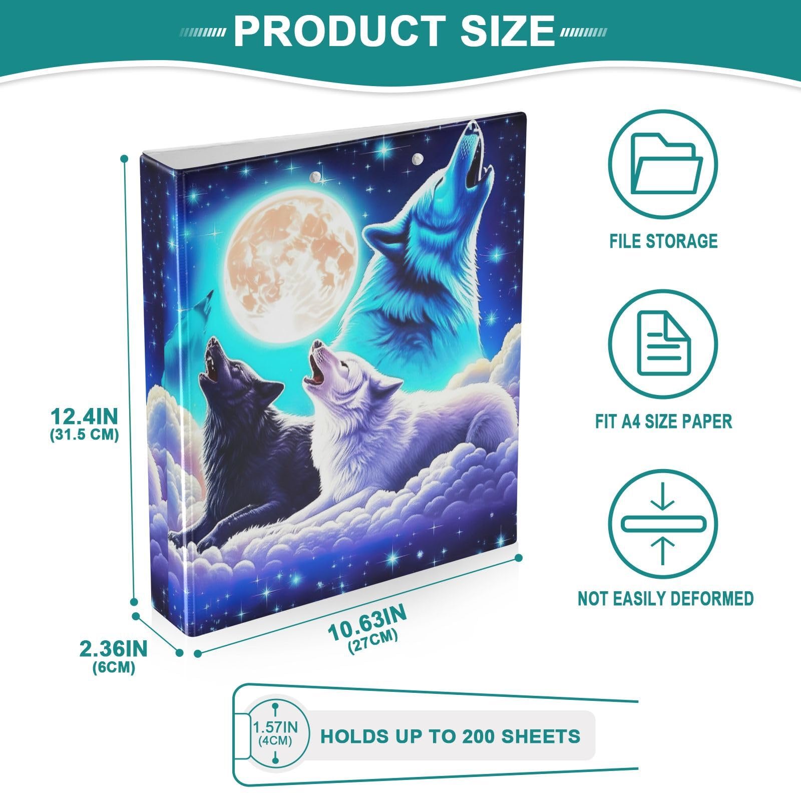 Confezione da 2 raccoglitori ad anelli Galaxy Cool Wolf, blu e viola, con portablocco a D, grandi raccoglitori a 3 anelli, per scuola, università, ufficio