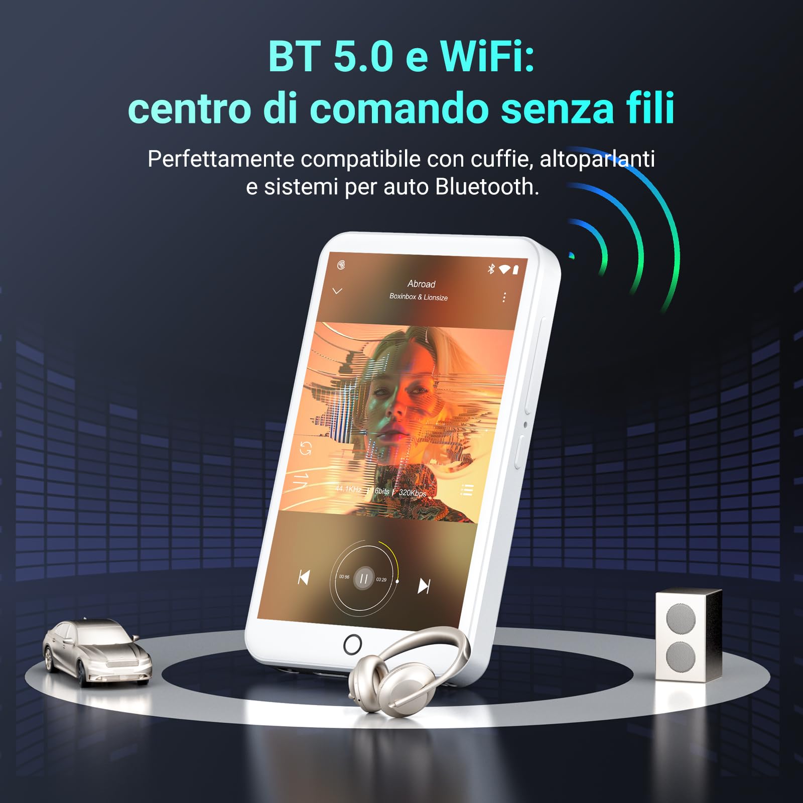 Lettore MP3 con Bluetooth e WiFi, Lettore MP3/MP4 Android 13 con Schermo Touch da 4" e Altoparlante, 3GB RAM e 32GB ROM, Lettore Musicale Spotify con Audible e Play Store