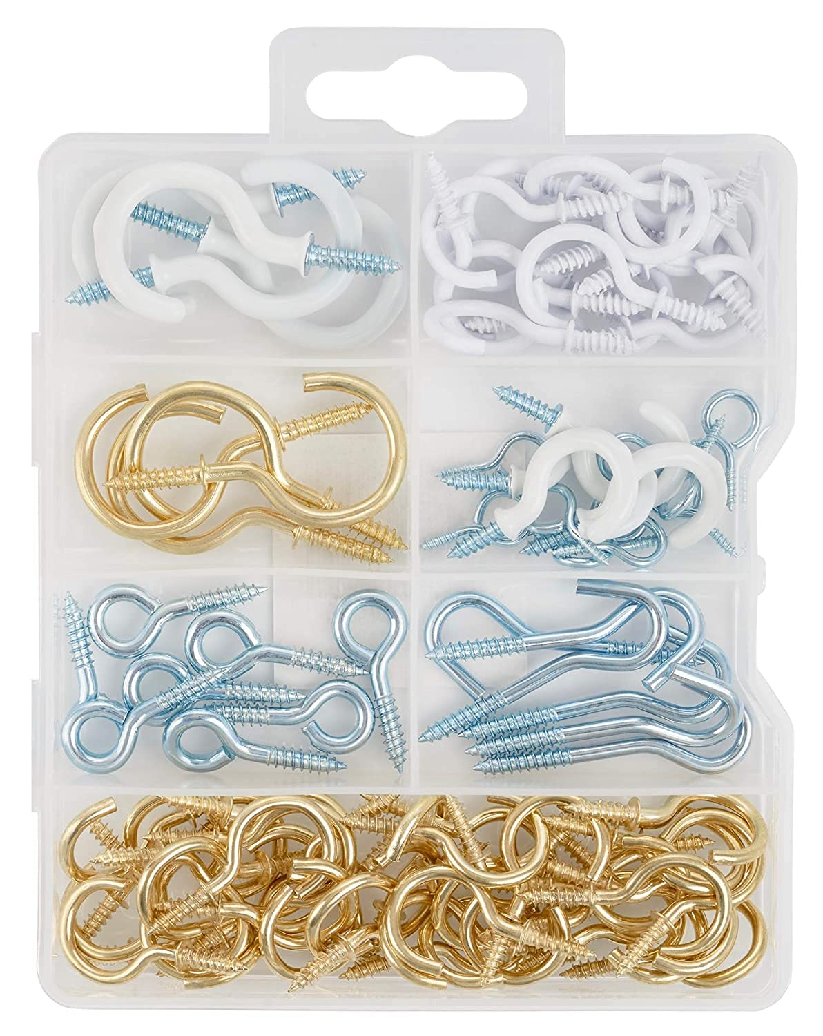 Premium Quality Handy Hook and Eyes Assortment Kit, Includes Cup Hooks, Eyes, Vinyl Hooks, Screw-in Hooks and More