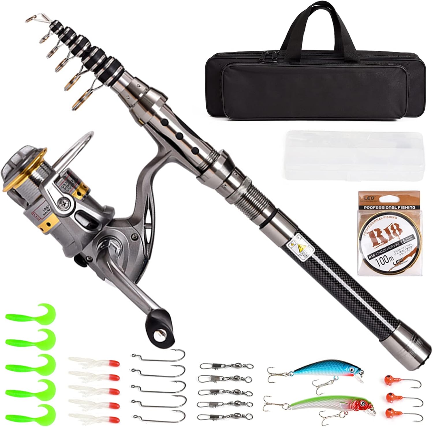 doorslay Fishing Rod and Reel Combos, Carbon Fiber Fishing Pole Combo