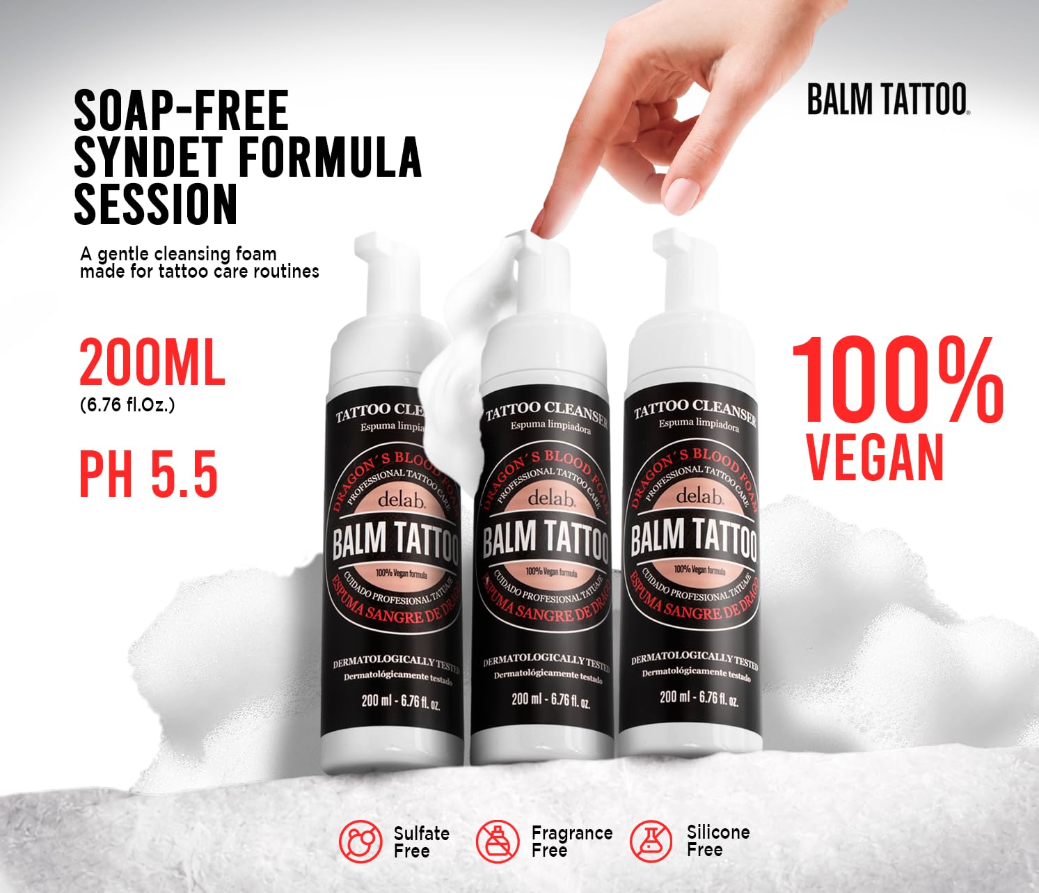 Mousse nettoyante Sang de dragon 200 ml | Soin professionnel du tatouage