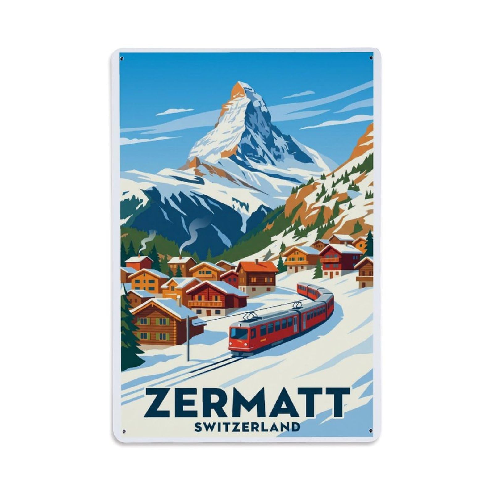 Olhnbad Style Matterhorn Zermatt Switzerland Colorblock Alpine Travel Metal Tin Sign