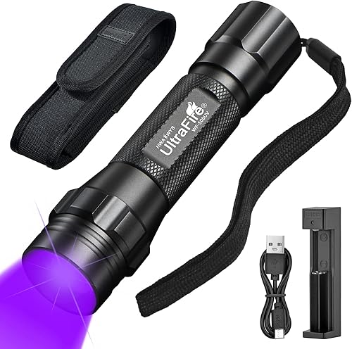 ULTRAFIRE Linterna UV para curado de resina, luz LED de curado UV de 395 nm, linterna de luz negra con zoom para orina de mascotas, manchas de