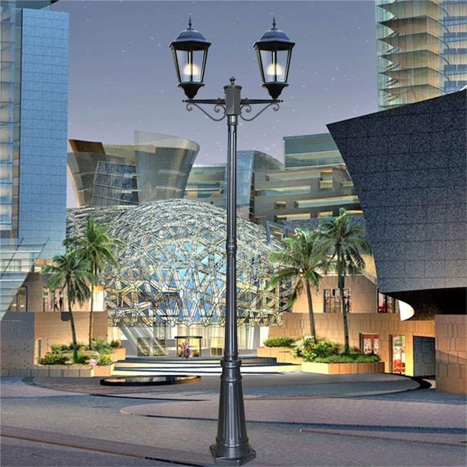 QUSYZD Solar Post Lights Outdoor Lamp Post Light, 2-Light Retro Community Landscape Pillar Column Lamp Garden Lawn Lantern Gate Aluminium Patio Courtyard Aisle Street Light E27,Height: 2.23m