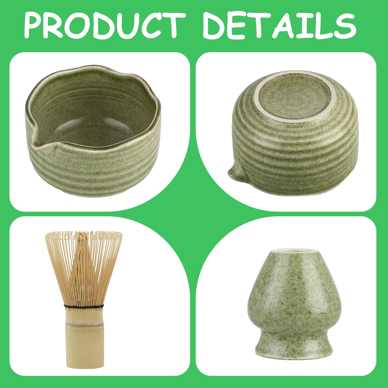 Matcha set – Matcha Kit de 6 piezas, incluye batidor de matcha, colador de acero inoxidable, cuenco para matcha, 2 cucharas de matcha y soporte de cerámica. Ideal para los amantes del matcha