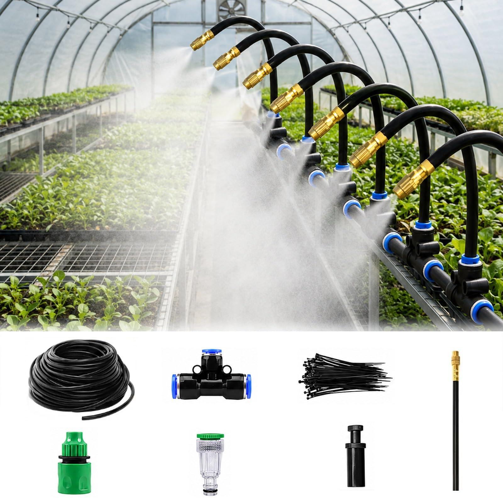 Sprinkler Irrigation Kits Garden Misting System, Greenhouse Humidification Atomizer Watering Kit