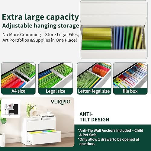 Miniatura 6 de Archivador lateral de 2 cajones con cerradura, archivadores para oficina en casa, tamaño legalcarta A4, gabinete de almacenamiento, requiere