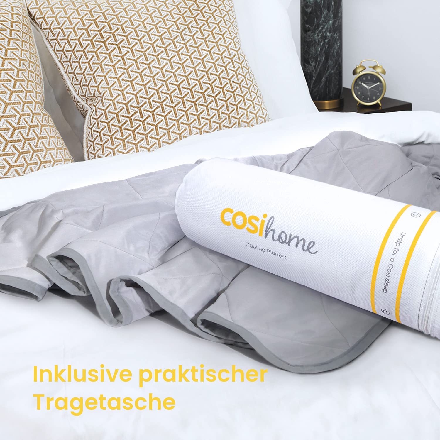 Cosi Home Premium Kühldecke 150x200 cm Grau Q-Max>0.4 Kühlfasern atmungsaktiv gegen Nachtschweiß