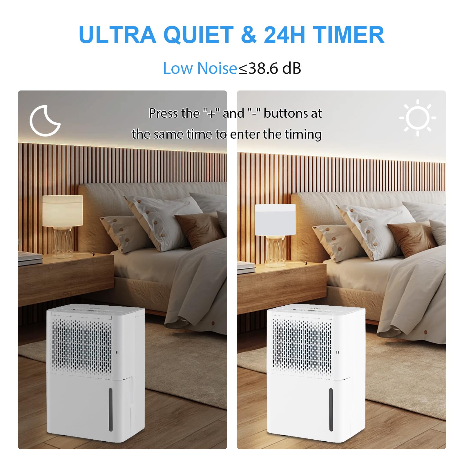 SOARS Deumidificatore 12L/24H, Deumidificatore Elettrico Mobile a 3 Modalità, con Timer 24 Ore, Spegnimento Automatico, Sbrinamento, Display LED, per Appartamenti, Cantine