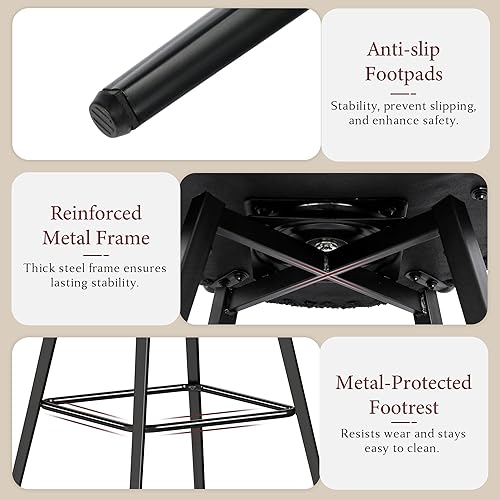 Miniatura 6 de STHOUYN Juego de 4 taburetes de bar giratorios de 26 pulgadas, taburetes de bar modernos con altura de mostrador Boucle con respaldo alto y patas de