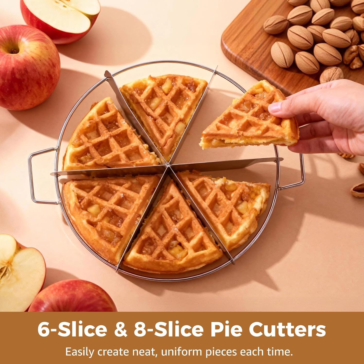 2 Pcs Cake Cutter Set, Stainless Steel Pizza Slicer, 10.2 in Diameter, 6-Slice and 8-Slice Dividers, Rust-Proof, Side Handles, for Pizza Cake Bread Fruit