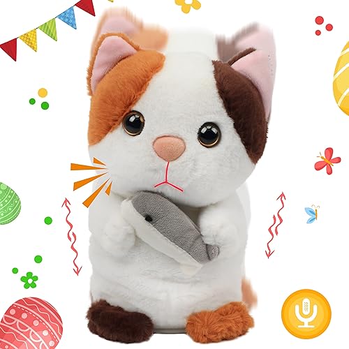 Hopearl Talking Kitty Repeats What You Say Cat with Fish Nodding Electric Interactivo Juguete animado que habla de peluche regalo para niños