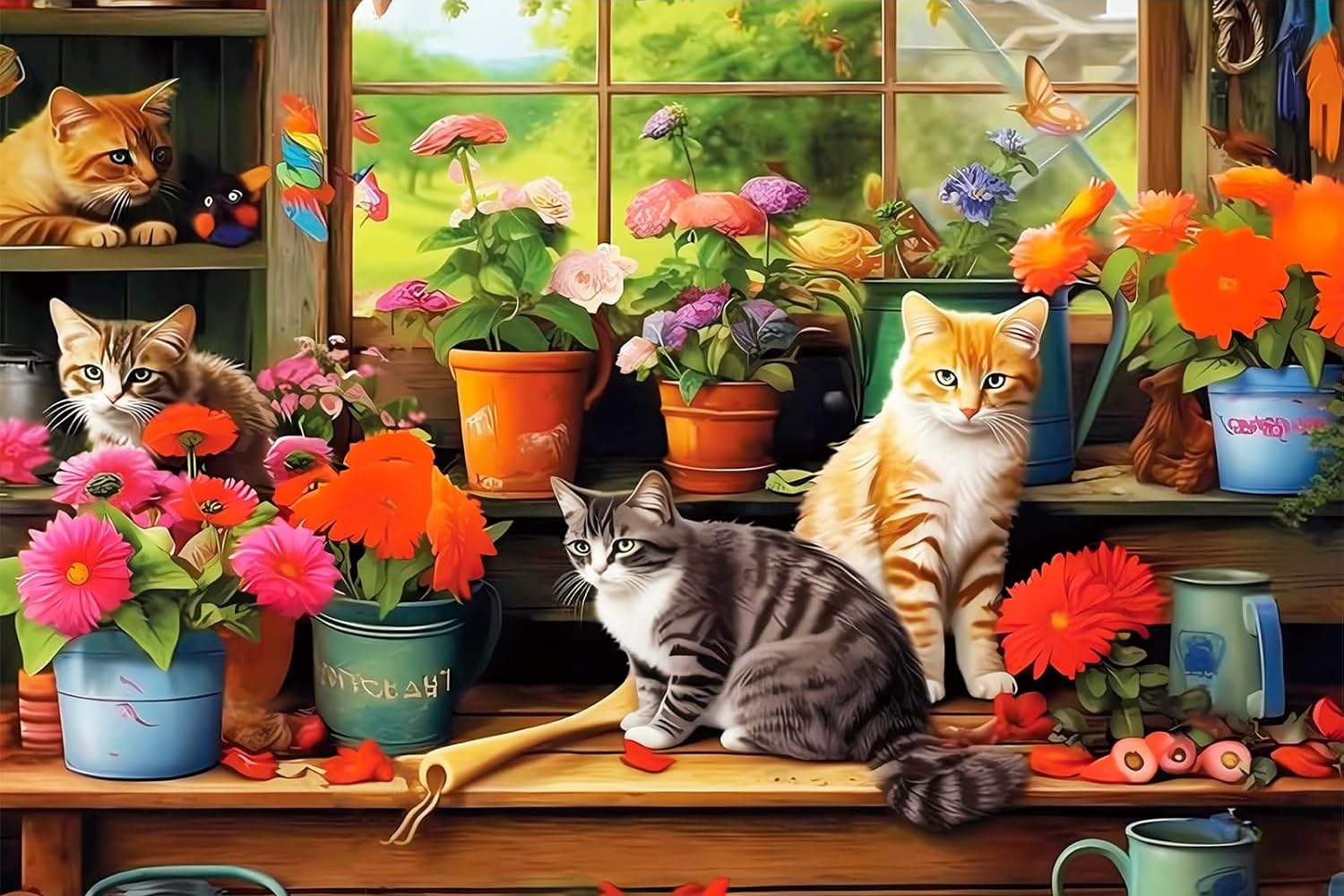 RYMILIE Cat and Flower Diamond Art Painting Kits for Adults-Round Full Drill Diamond Painting Kits for Beginners-DIY 5D Diamond Gem Art Kits for Adults for Gift Home Wall 【15.7x11.8 inch】