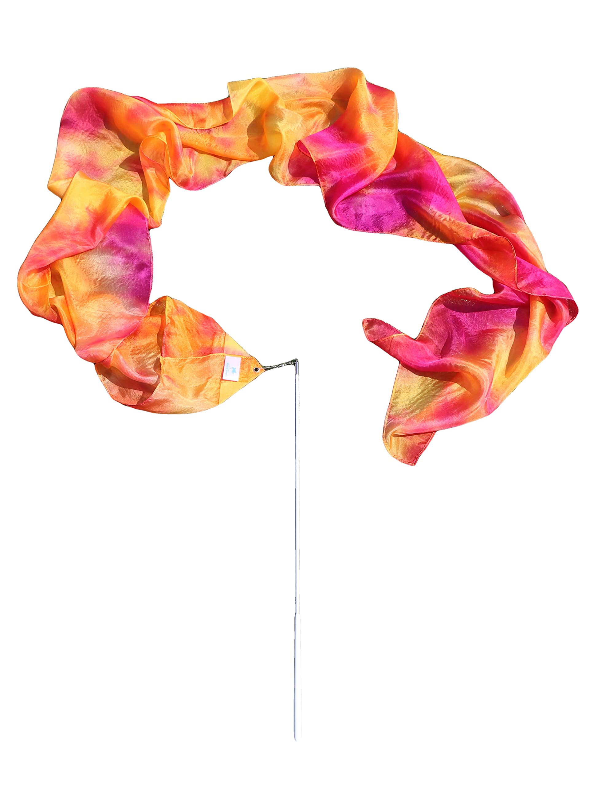 Winged Sirenny1 Piece 98" Hand Painted Flowy Silk Ribbon Streamer with Rods, Church Liturgical Praise, Worship Adoration Dance Ribbon Banner