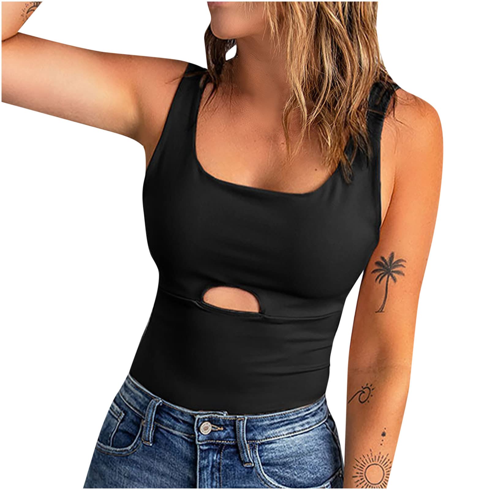 Women Blouse Party Elegant Short/Long Sleeve Tops for Work UKFashion Summer U-Neck Casual Hollow Out Solid Sleeveless Blouse Business Office Top Ladies Loose Shirt Blouse for Spring/Summer