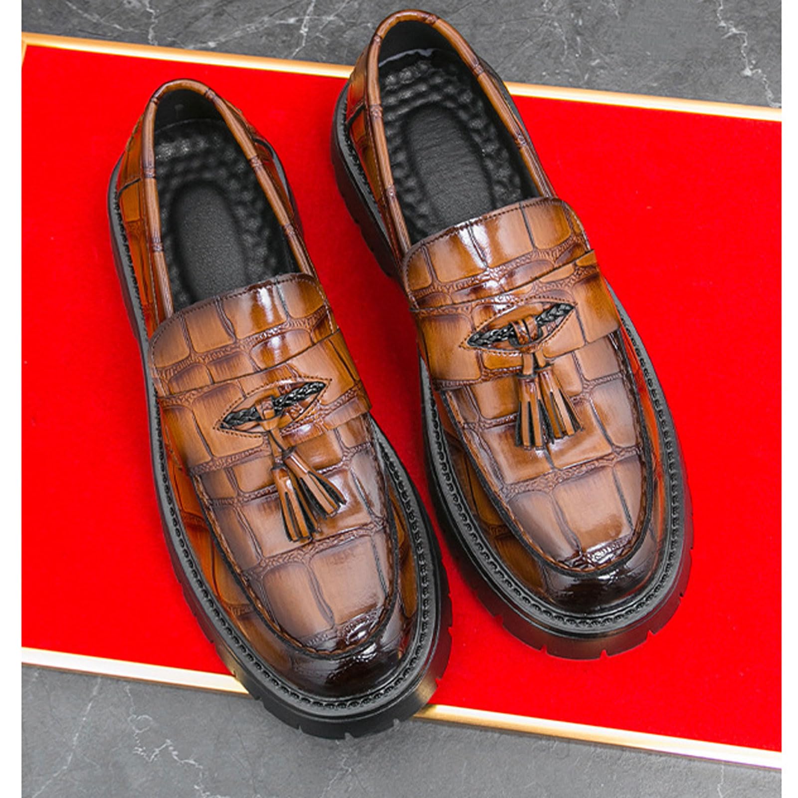 Mocasines Hombre con Borlas, Zapatos Elegantes Sin Cordones para Oficina, Bodas, Noches, Formal/Casual