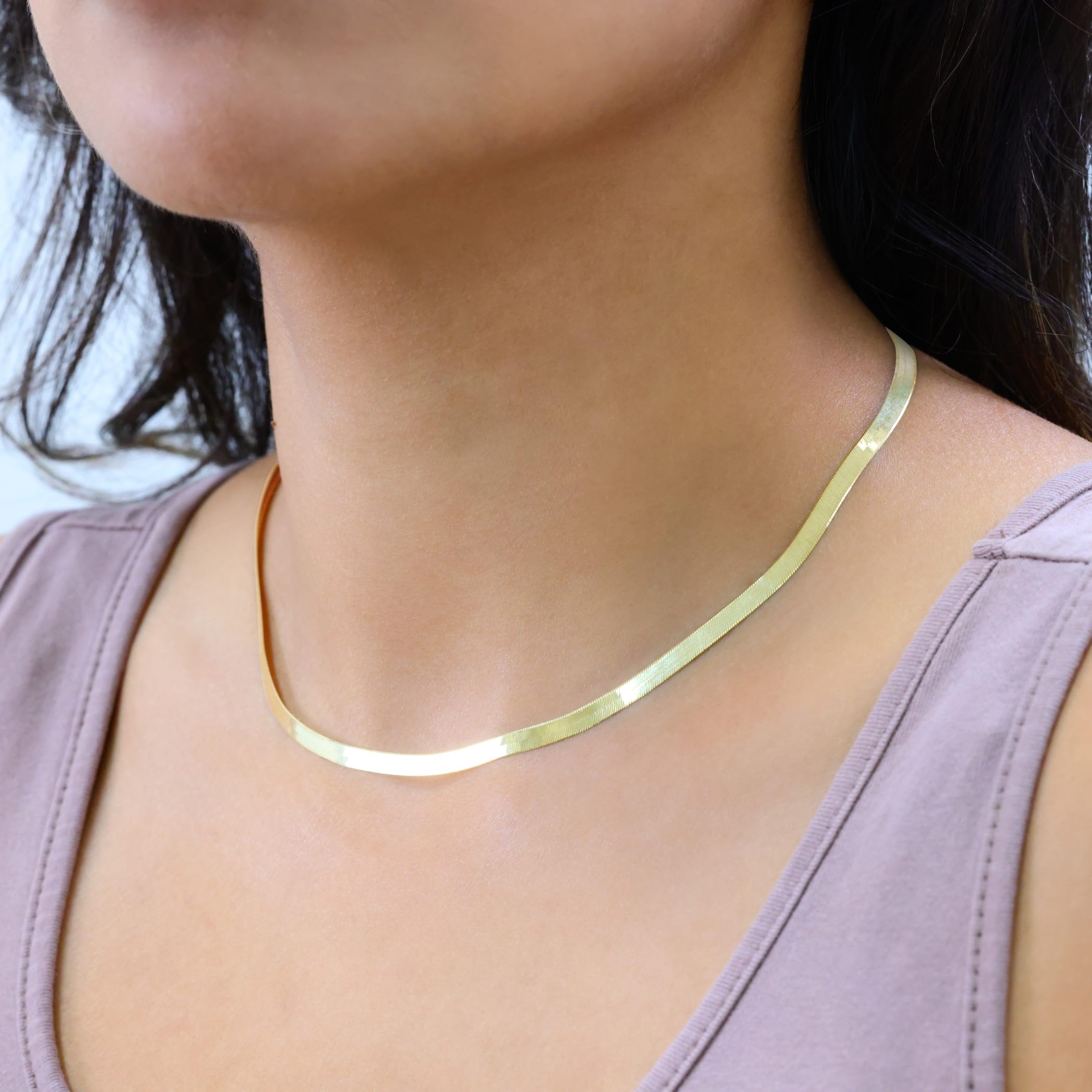 Nuragold Collier flexible en or jaune véritable 14 carats à chevrons de 4