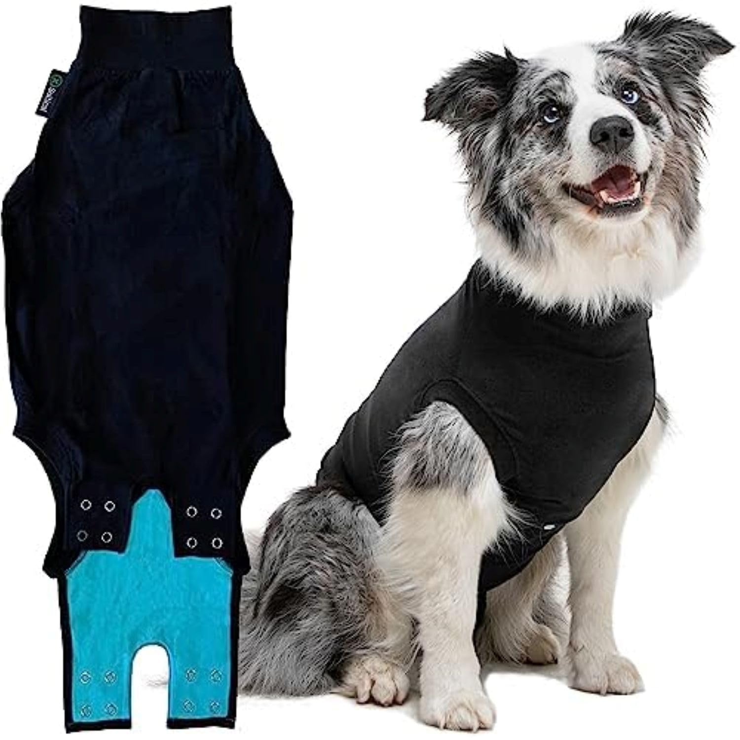 Recovery Suit for Dogs - Dog Surgery Recovery Suit with Clip-Up System - Breathable Fabric for Spay, Neuter, Skin Conditions, Incontinence - M+, Black