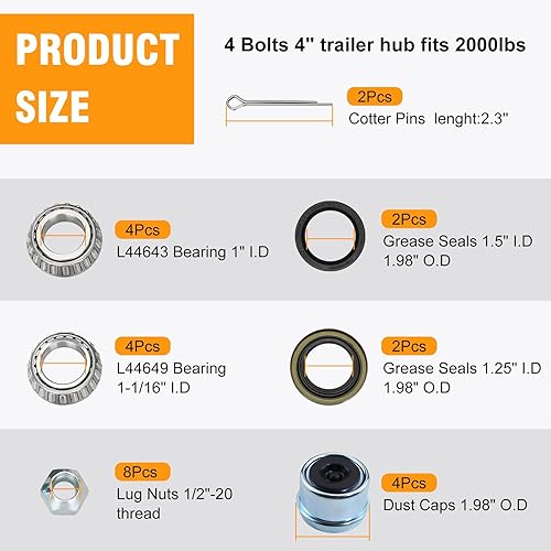 Miniatura 10 de Juego de 2 cubos de remolque de 3500 libras, 5 pernos de 4.5 pulgadas, 5 × 4.5 bujes de remolque para eje cónico de 1-116 a 1-38 pulgadas, montaje