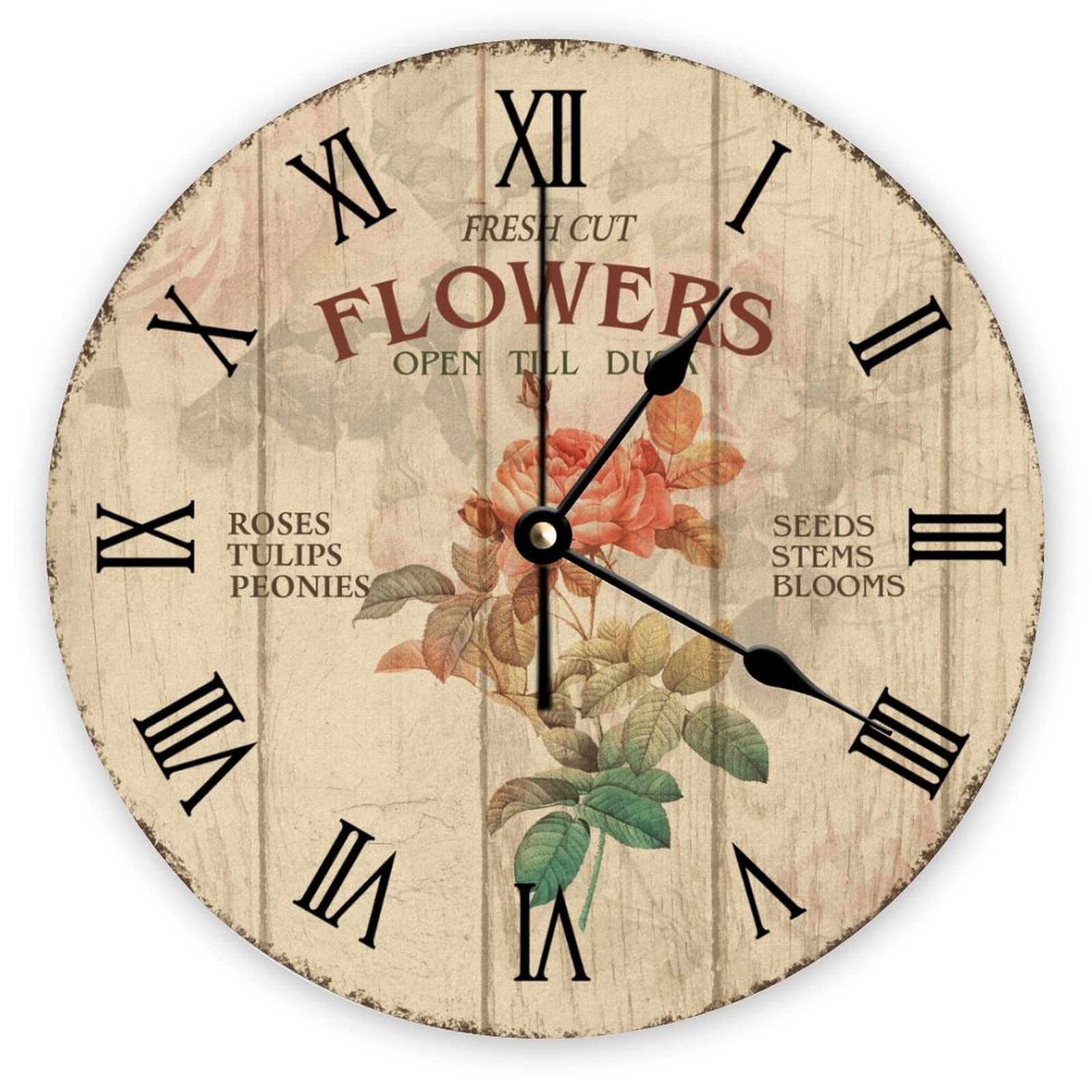 Horloge murale rétro en bois Mighun fleur de rose salon bureau