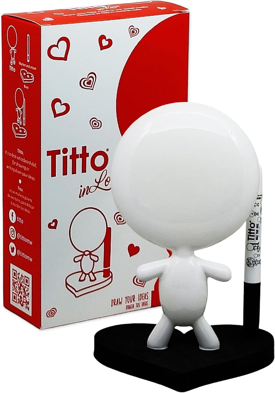 Dry Erase Board - TITTO in Love, Draw Your Ideas - Ceramic Doll - Black Office Design Desk - Coworkers Office Home Gift (Black)