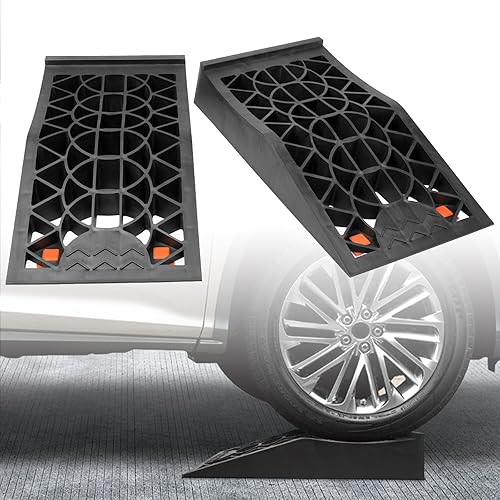 Donext Rampas para automóvil para un fácil mantenimiento del vehículo y elevación segura, rampas de automóvil resistentes, ligeras y de bajo perfil