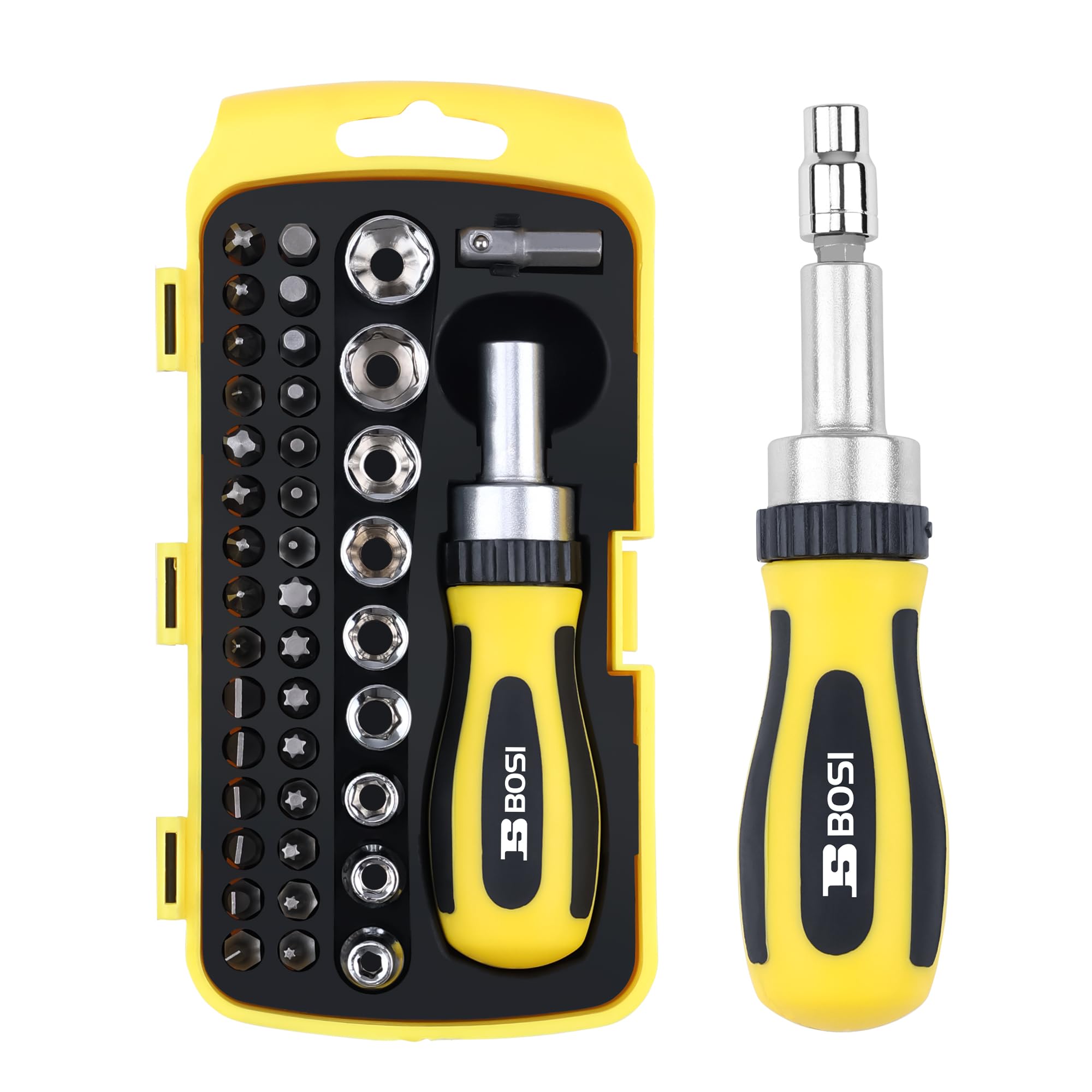 BOSI TOOLS Ratchet Screwdriver Set 41 Pieces Socket Set Magnetic Screwdriver Bit Set with Ratchet Handles & Storage Box Household Repair Kit for Bike Electronic Projects