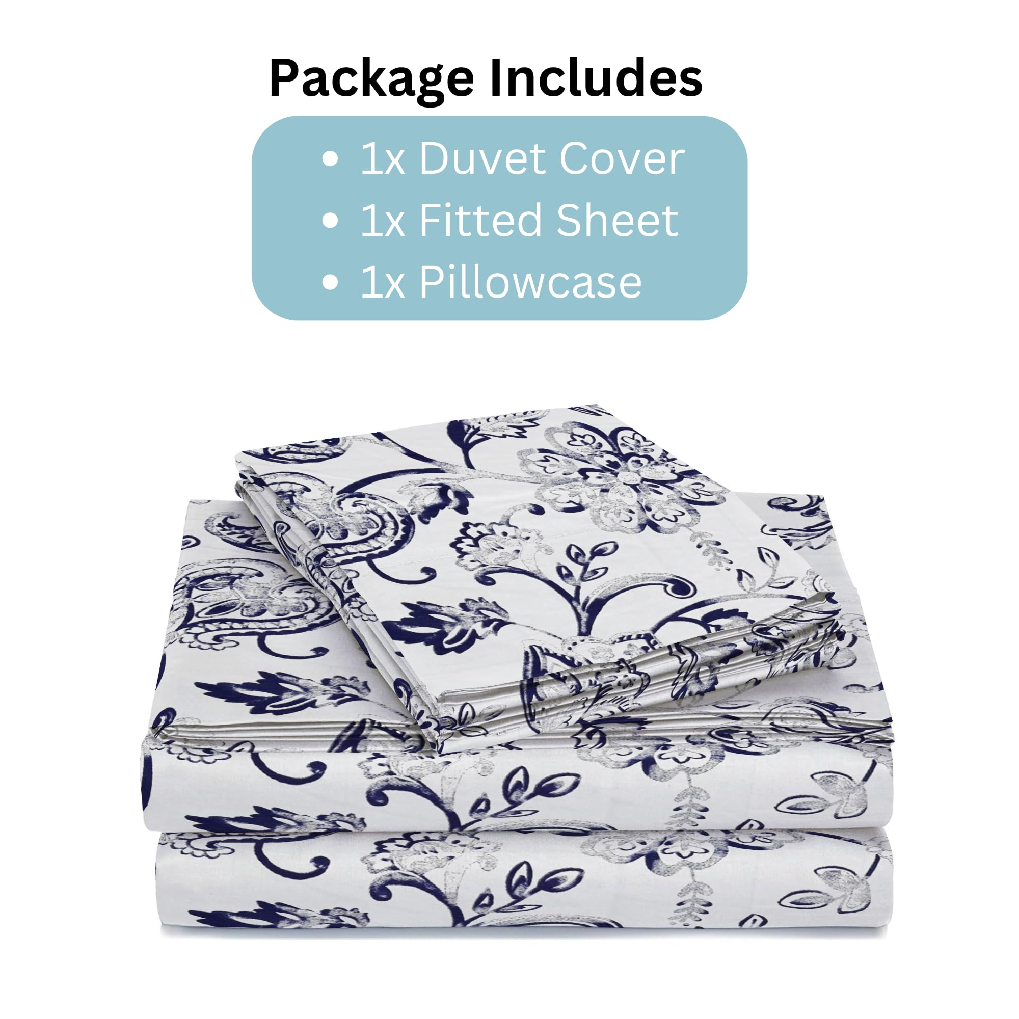 EverSoft Bedding 3Pcs Set 100% Egyptian Cotton Single Printed Duvet Cover with 1x Fitted Sheet - Image 6