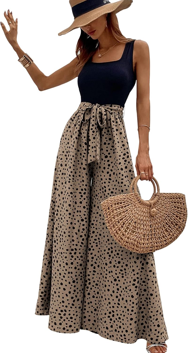 Yajedo Women's Jumpsuits Dressy Casual Summer Loose Wide Leg Tank Top Jumpsuit with Belt - Image 5