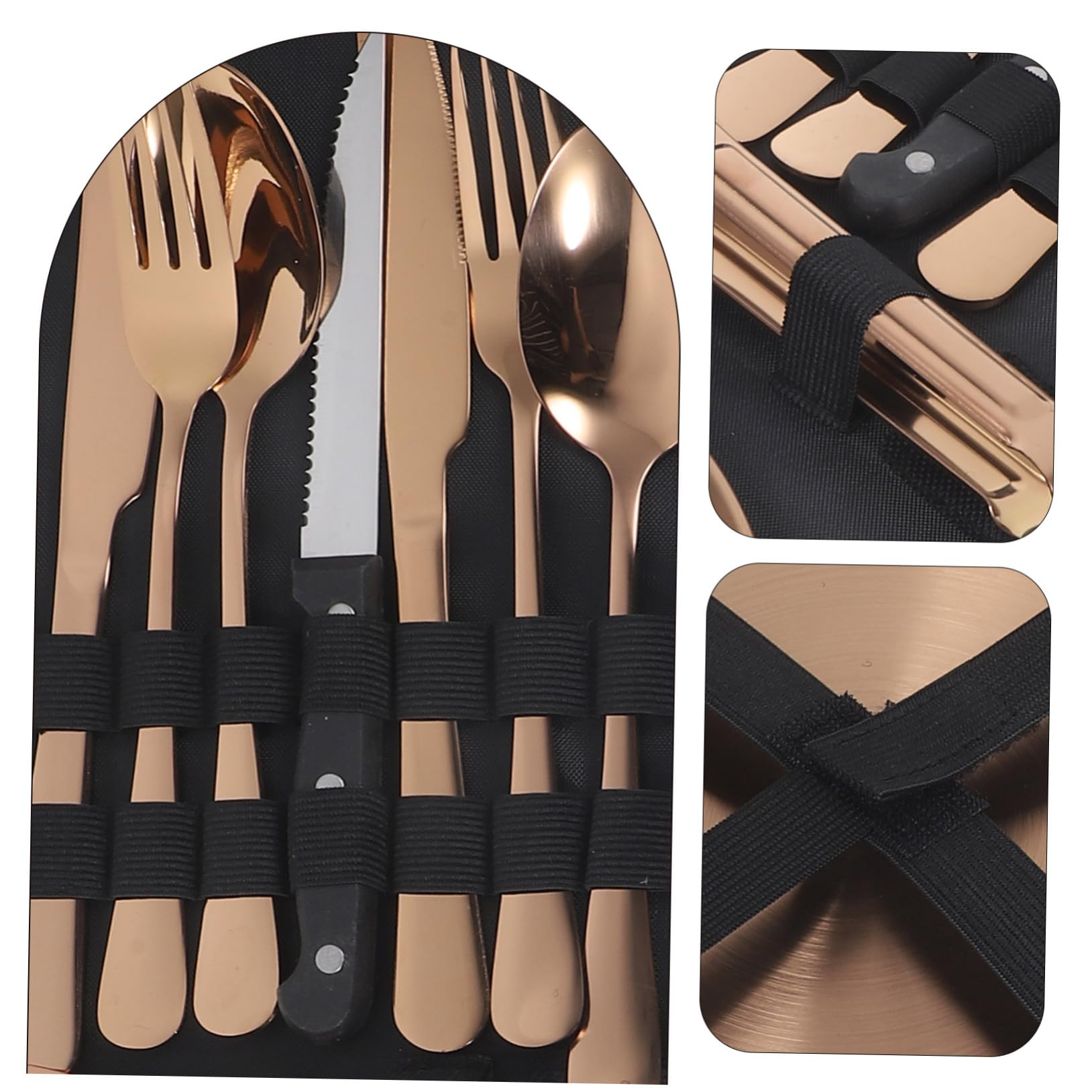 Edelstahl Outdoor Besteck 1 Satz mit Etui, Tragbares Essgeschirr | 1 Satz, Aufbewahrungstasche und Trageetui, Ergonomische Form, Leicht zu Reinigen, Elegant für Draußen