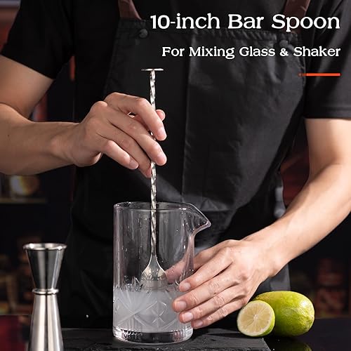 Miniatura 5 de X Home Juego de coctelera, juego de herramientas de barra de 3 piezas con jigger fácil de medir, cuchara mezcladora de 10 pulgadas, coctelera de 24