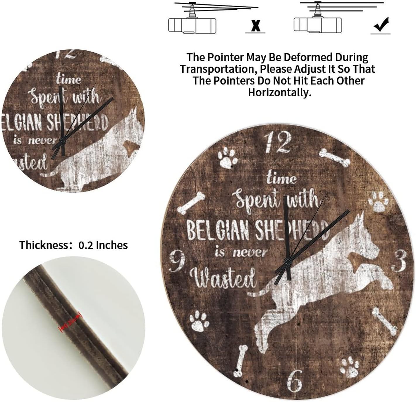 Wall Clock 12in Funny Dog Motto Wooden Clock Pet Dog Lover Coastal Style Silent Battery Operated Clock Animal Decor Popular Wall Decor for Hallway Sewing Room Condo Garage image 3