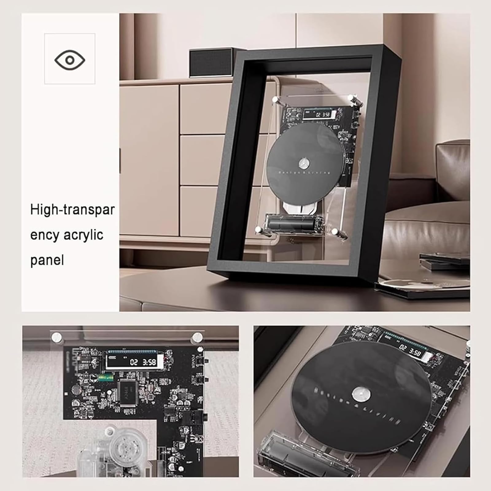 Lettore CD con telecomando, design montabile a parete, Bluetooth 5.0 e uscita AUX da 3,5 mm, display a LED, senza altoparlante integrato per la decorazione di casa e ufficio