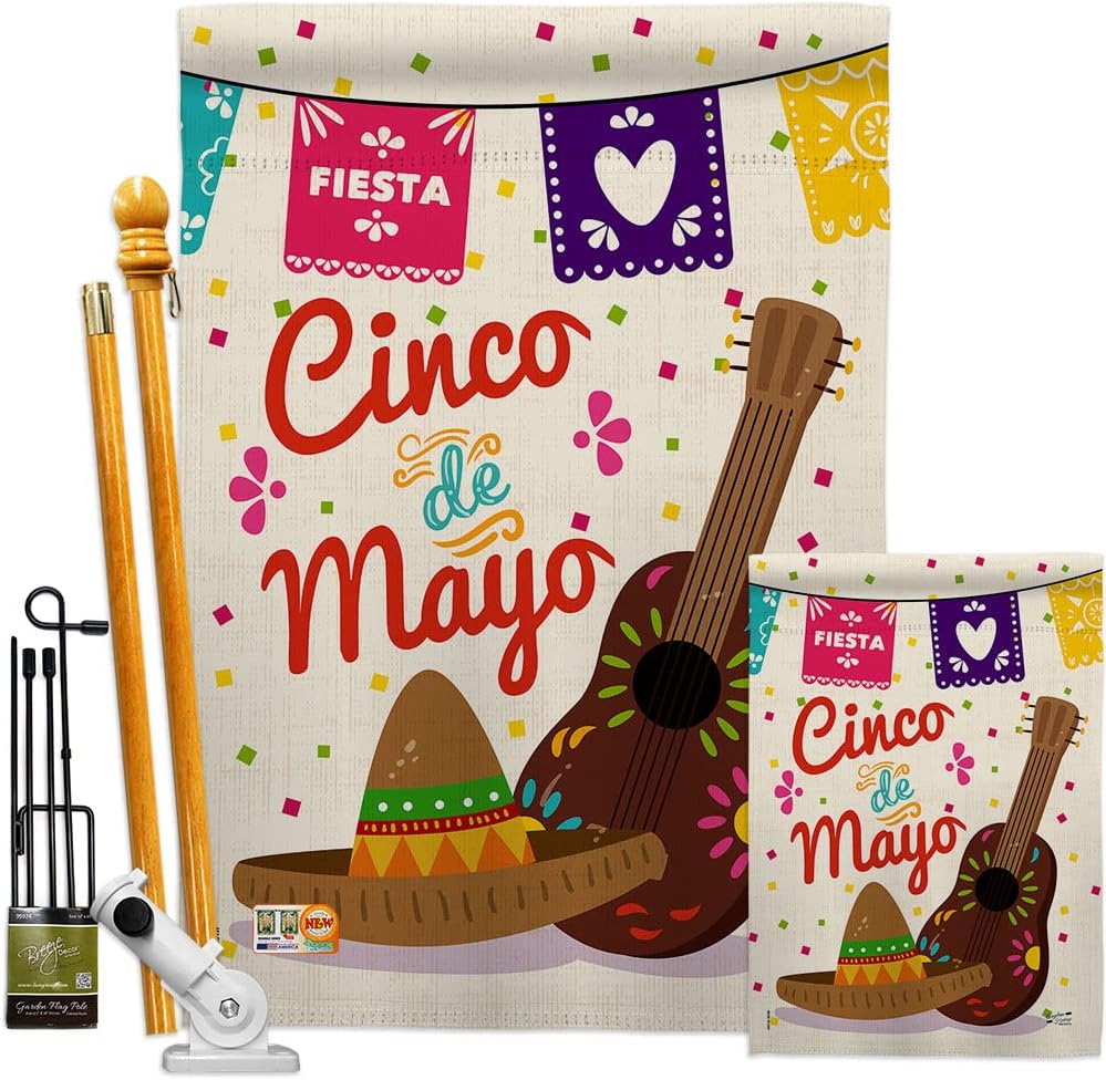 Fiesta Cinco de Mayo House Flag Summertime Party Cactus Pinata Sombrero Mexican Outdoor Small Decorative Gift Yard Banner Made In USA 28 X 40