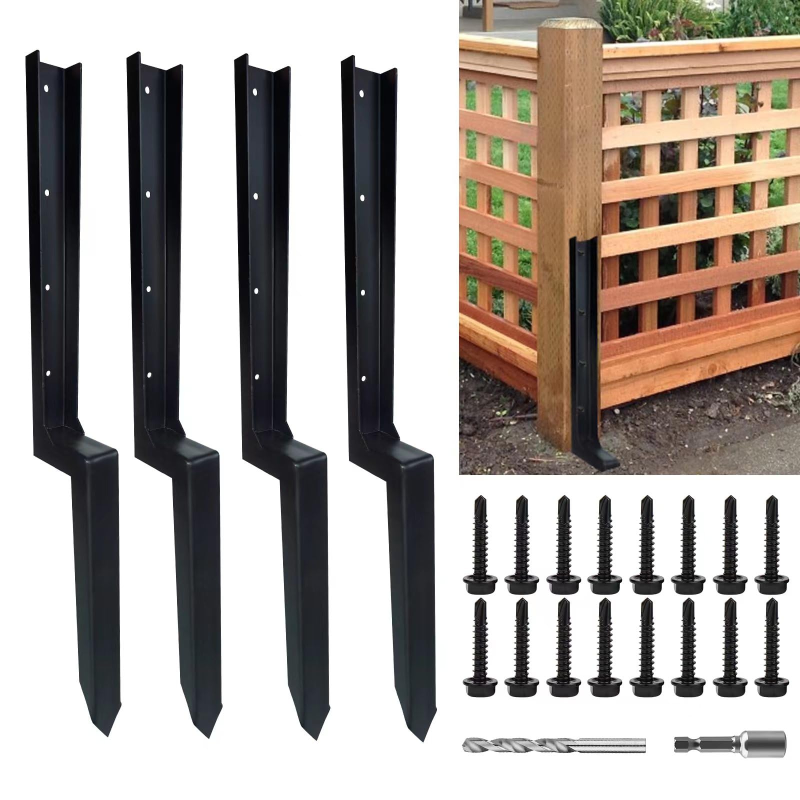 Heavy Duty Steel Fence Post Repair Kit Stakes,Fix Anchor Ground Spike for Repair Tilted/Broken Wood Fence Post(4Pack)