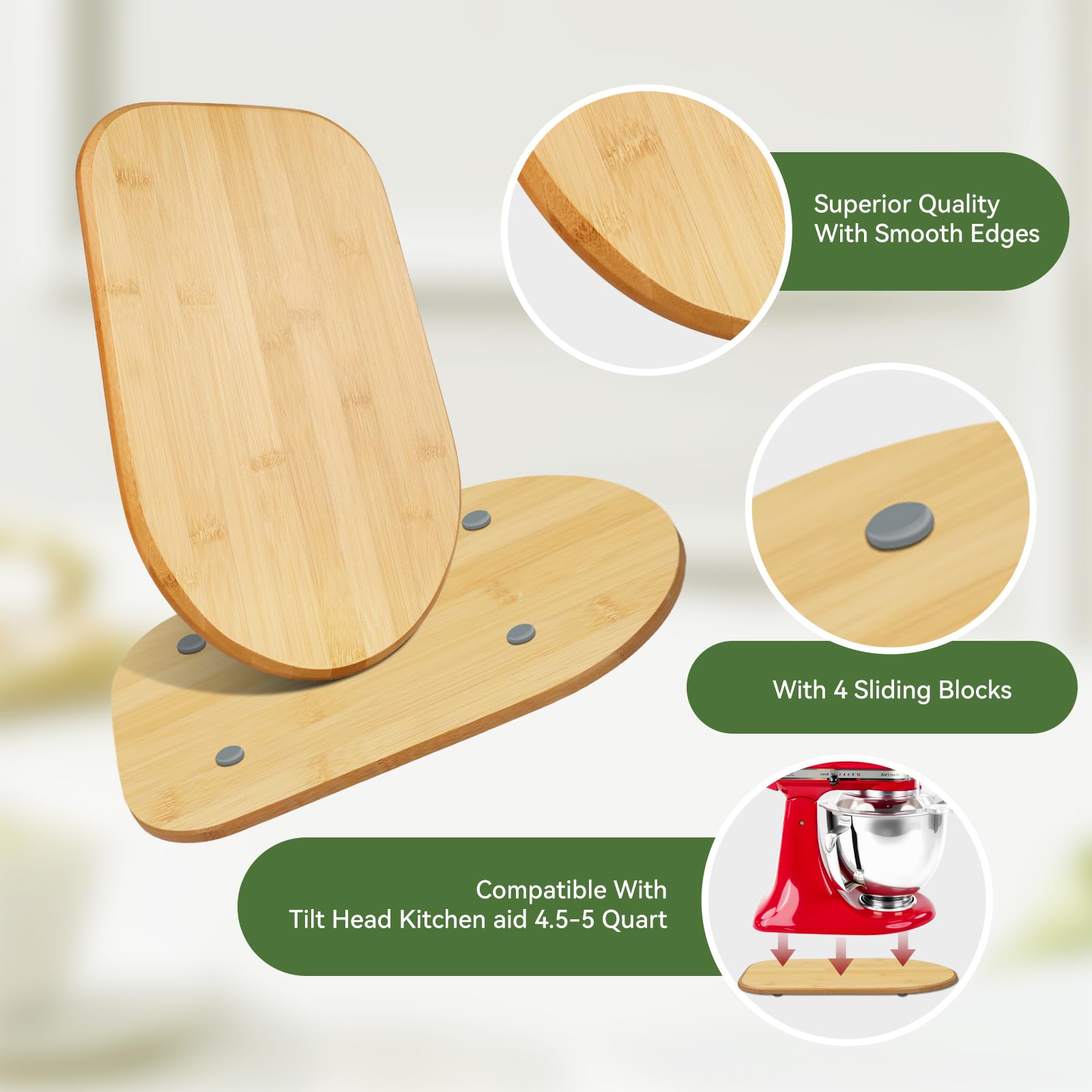 Bamboo Mixer Slider Compatible With Kitchenaid Stand Mixer,Easy-To-Move, Countertop-Protecting Mixer Accessories