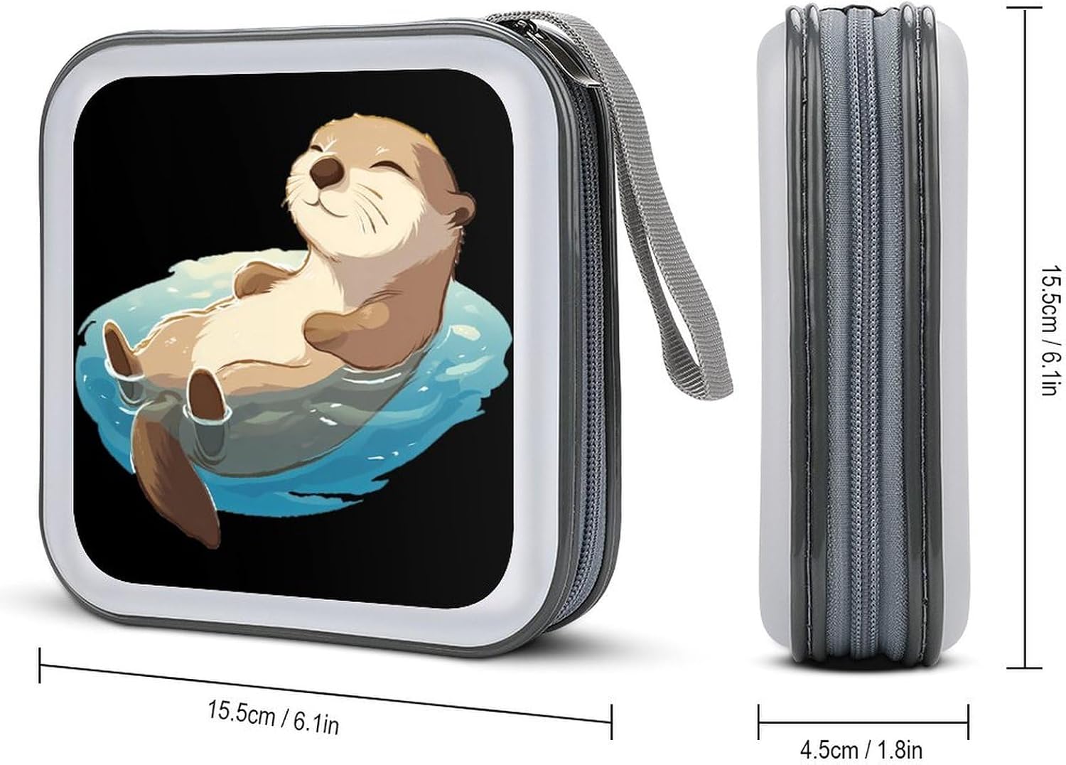 Otter Floating in Water CD Case DVD Storage Holder Binder 40 Capacity | protective,hard case,protable loop,travel car use,zippered closure