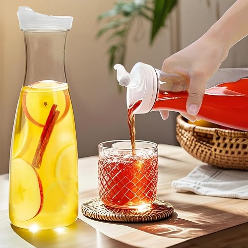 Miniatura 5 de Jucoan Paquete de 4 jarras de jugo de plástico de 50 onzas con tapas para barra de mimosa, brunch, jarras de agua transparente con tapa superior,