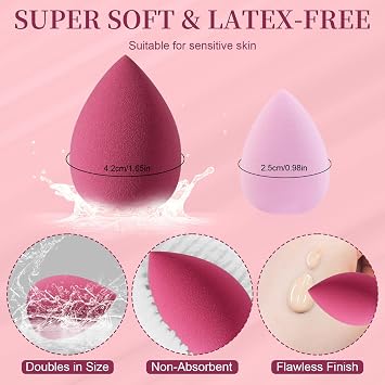 16 Pieces Makeup Sponge Set and Brush | Vegan Beauty Blender, Foundation & Concealer Brush, Powder Puff | Complete Face Makeup Kit for Flawless Liquid, Cream & Powder Application