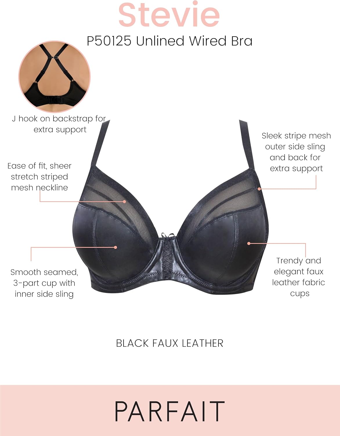 PARFAIT Stevie Faux Leather Full Busted Unlined Non-Padded Underwired Bra