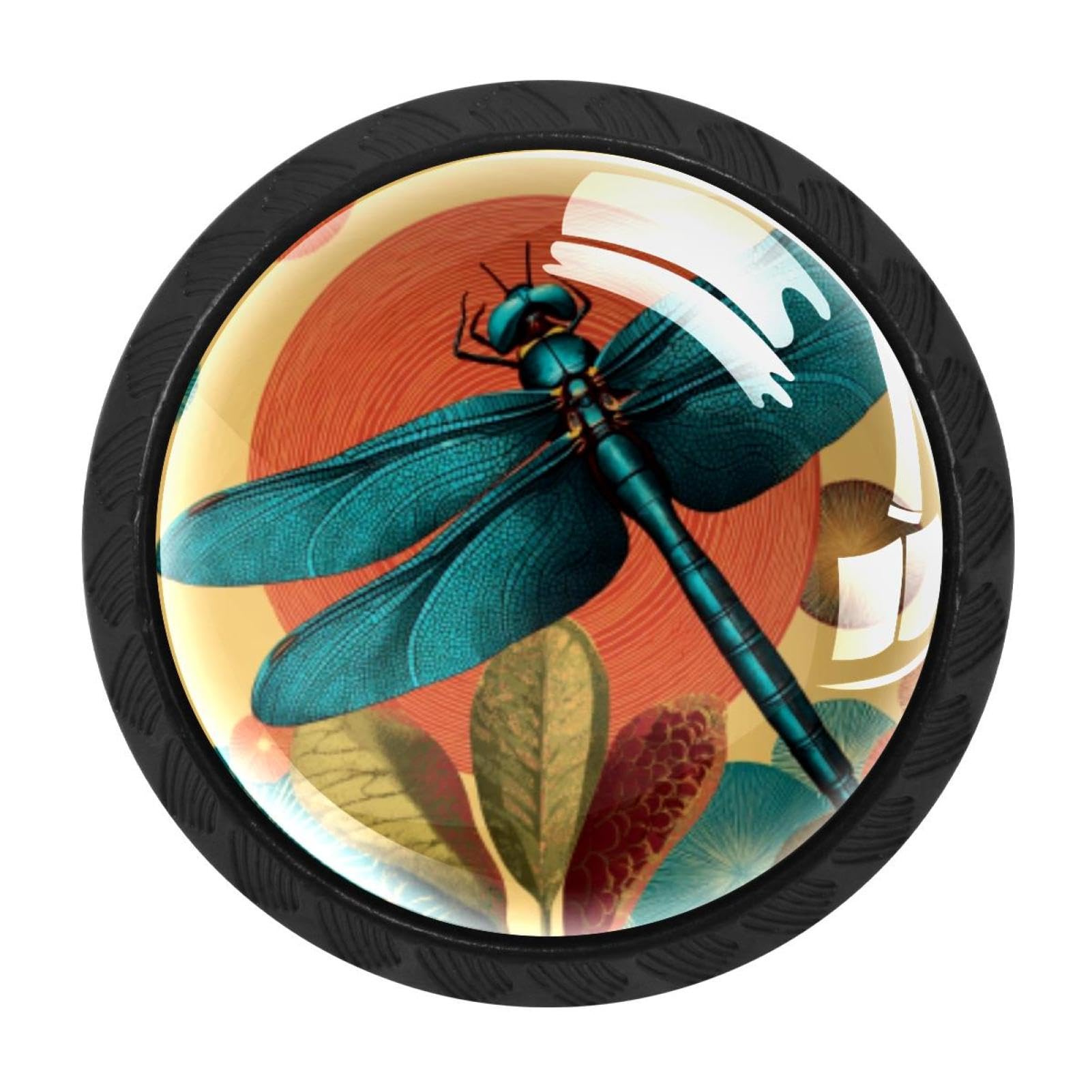 CHENZZZZ 4PCS Retro Dragonfly (2) Dresser Knob Round Glass Drawer Knobs Pulls Cabinet Handle for Home Kitchen Office Bathroom Wardrobe Cupboard