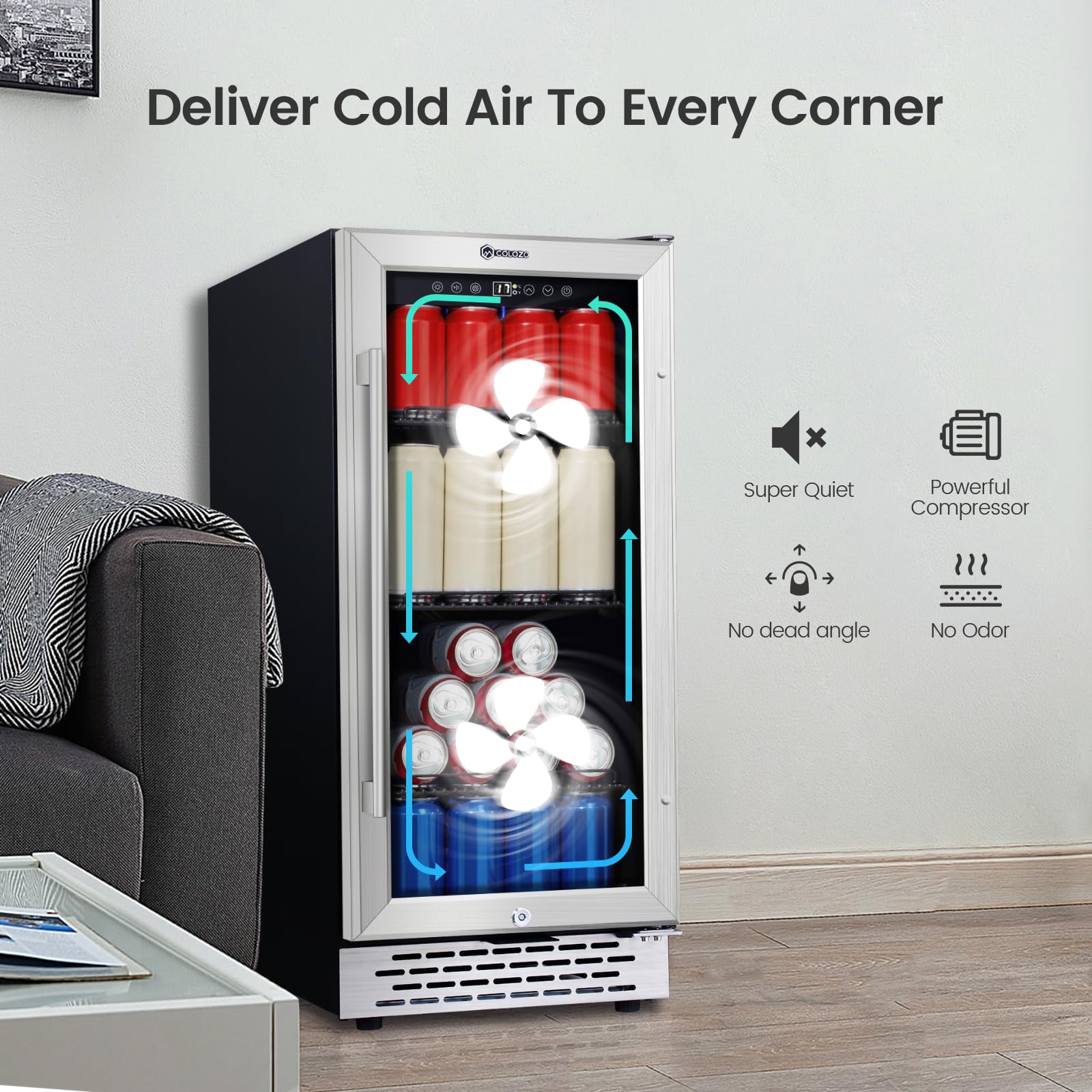 COLOZO 15 Inch Beverage Refrigerator Under Counter, 130 Cans Beverage Fridge with Tempered Glass Door & Lock, 37-65°F Beverage Cooler For Home/Bar, Built-in/Freestanding Mini Drink Cooler(3.53 cu.ft) on Fridge.com