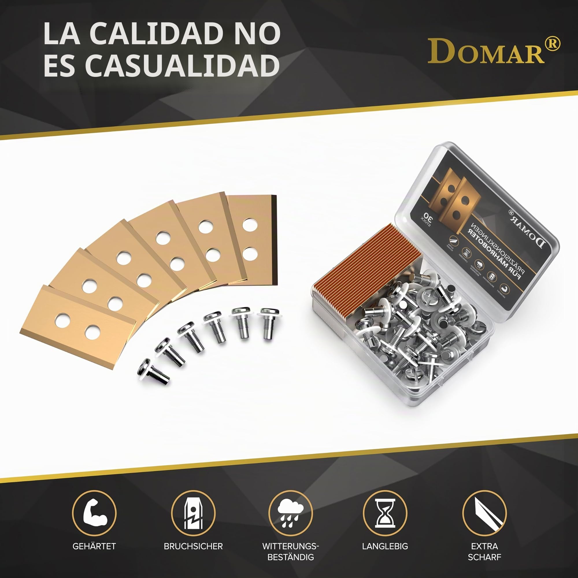 Domar – Cuchillas de cortacésped-robots de larga duración, tornillos incluidos I Cuchillas mejoradas compatibles con los robot cortacésped mamotion I 32 cuchillas de repuesto