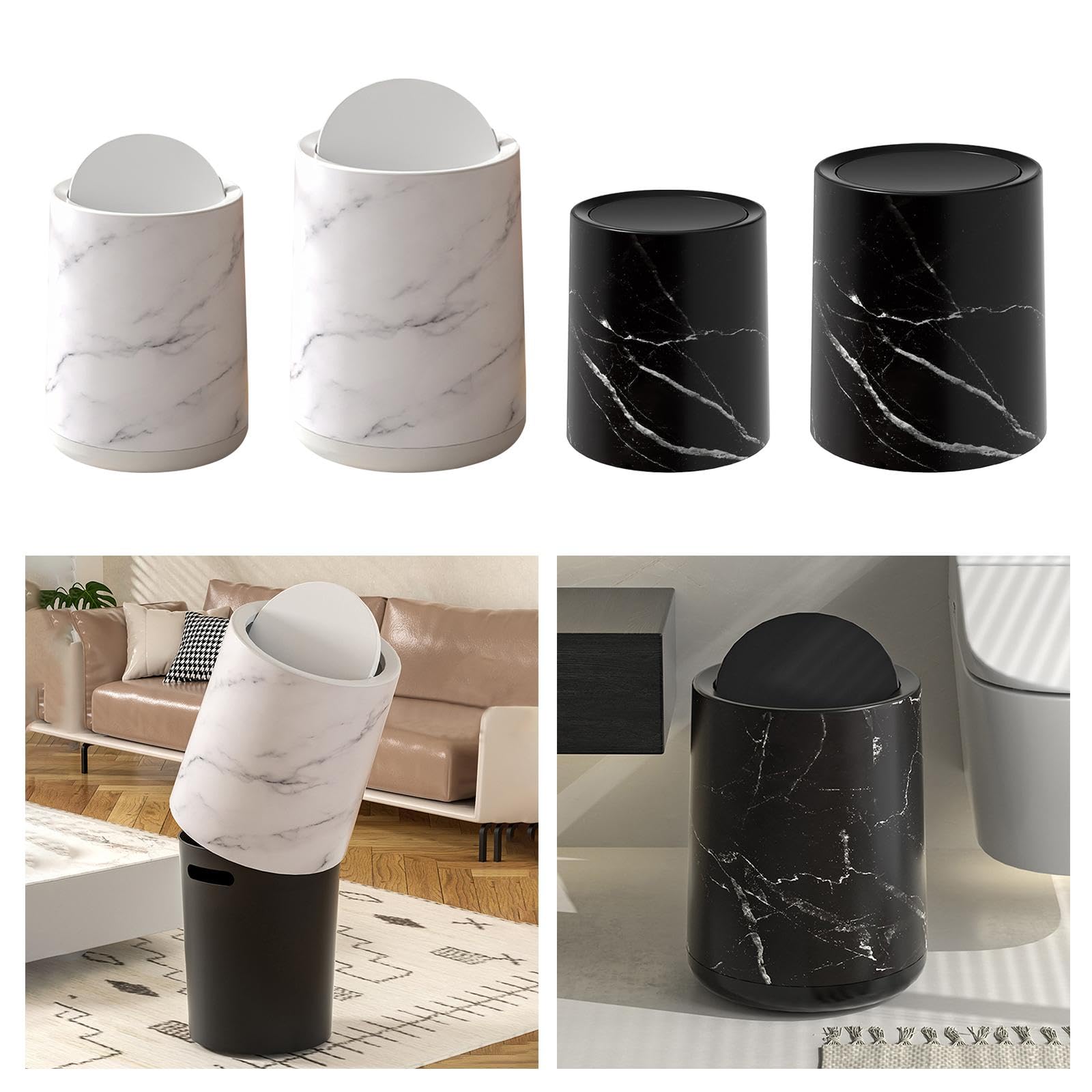 CLUB BOLLYWOOD® Marble Trash Bin Modern Wastebasket Removable Inner for Office Home Bathroom White Small|Home & Garden | Household Supplies & Cleaning | Trash Cans & Wastebaskets|1 Piece Trash Can 3