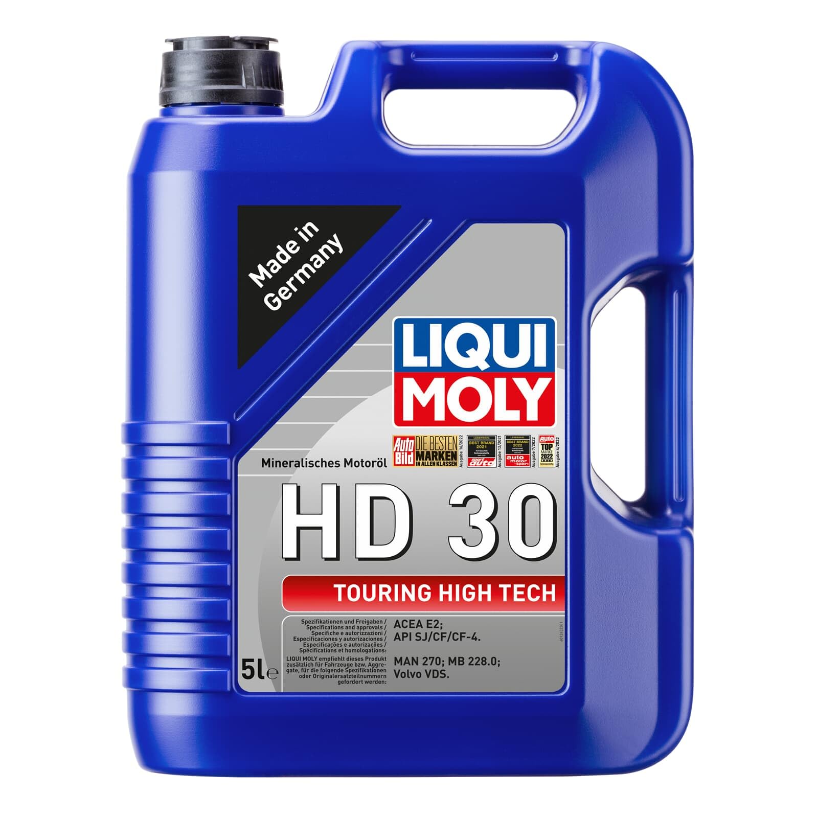 LIQUI MOLY Huile moteur Touring High Tech SAE 30 Huile minérale huile ACEA E2 API SJ API CF-4 HD 30 5 L Compatible avec BMW 3 Berline E30, MAZDA MX-5 II NB, HYUNDAI GETZ TB, TOYOTA LAND CRUISER 90 J9