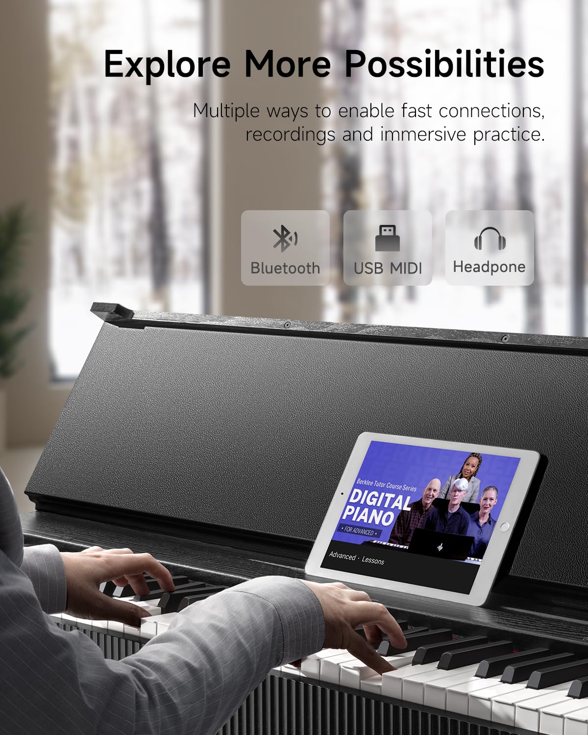 Donner OURA S300 Digitalpiano mit 88-Tasten schwergewichtetem Keyboard für Fortgeschrittene, Elektropiano mit Graded Hammer Tastenfeld, Bluetooth, 2 * 15W, Halbpedal, 256-Polyphonie, Schwarz